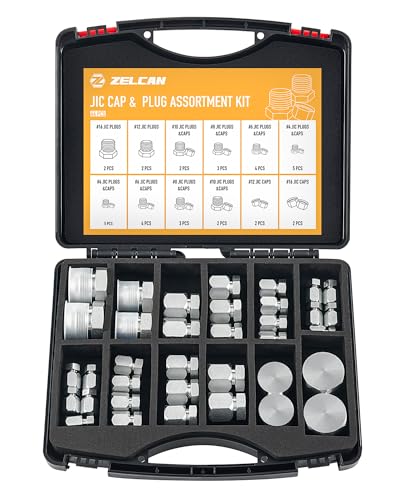 ZELCAN Hydraulikschlauch- und Rohrverschraubungs-Set, 37-Grad-JIC-Kappe und Stopfen-Sortiment, robustes Dichtungsadapter-Set mit Präzisionsgewinde, Stahl-Flare-Fitting-Set, Armaturenbrettgrößen 4, 6, von ZELCAN