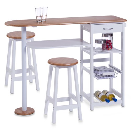 Zeller 13776 Küchenbar mit 2 Hockern, Mitteldichte Holzfaserplatte (MDF), Tisch: 118 x 38 x 89 cm, Hocker: 29 x 29 x 54 cm, weiß/Bamboo-Dekor von ZELLER PRESENT SCHÖNER LEBEN. PRAKTISCH WOHNEN.