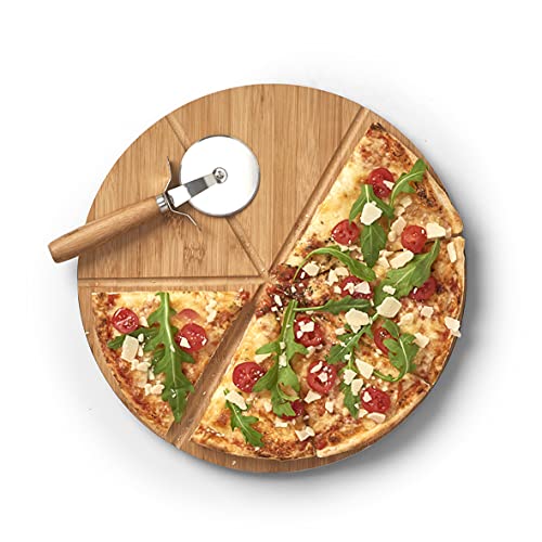 Zeller 25177 Pizza-Set, 2-tlg., Bambus/Metall, ca. Ø 32 x 1,5 cm, Set aus Schneidebrett und Pizzaschneider, schnittfestes Pizzabrett mit 6-fach Teilung für gleichmäßig große Stücke, Holzteller von ZELLER PRESENT SCHÖNER LEBEN. PRAKTISCH WOHNEN.