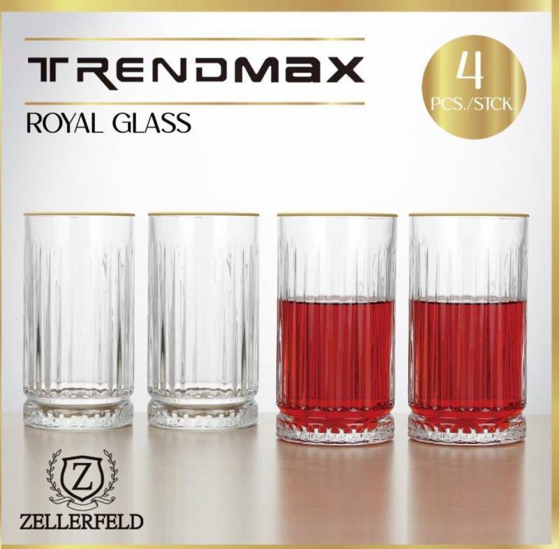 ZELLERFELD Gläser-Set 4er- Set Glas mit Goldumrandung Trinkgläser Wassergläser transparent von ZELLERFELD