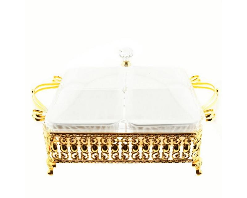 ZELLERFELD Servierschale Set Servierschüssel mit 4 Dipschalen mit Griff und Deckel Gold von ZELLERFELD