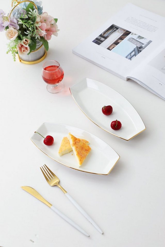 ZELLERFELD Snackschale 2 Stück Service Schale aus Porzellan für Snacks weiß-gold, Porzellan ZELLERFELD Snackschale 2 Stück Service Schale aus Porzellan für Snacks weiß-gold, Porzellan von ZELLERFELD