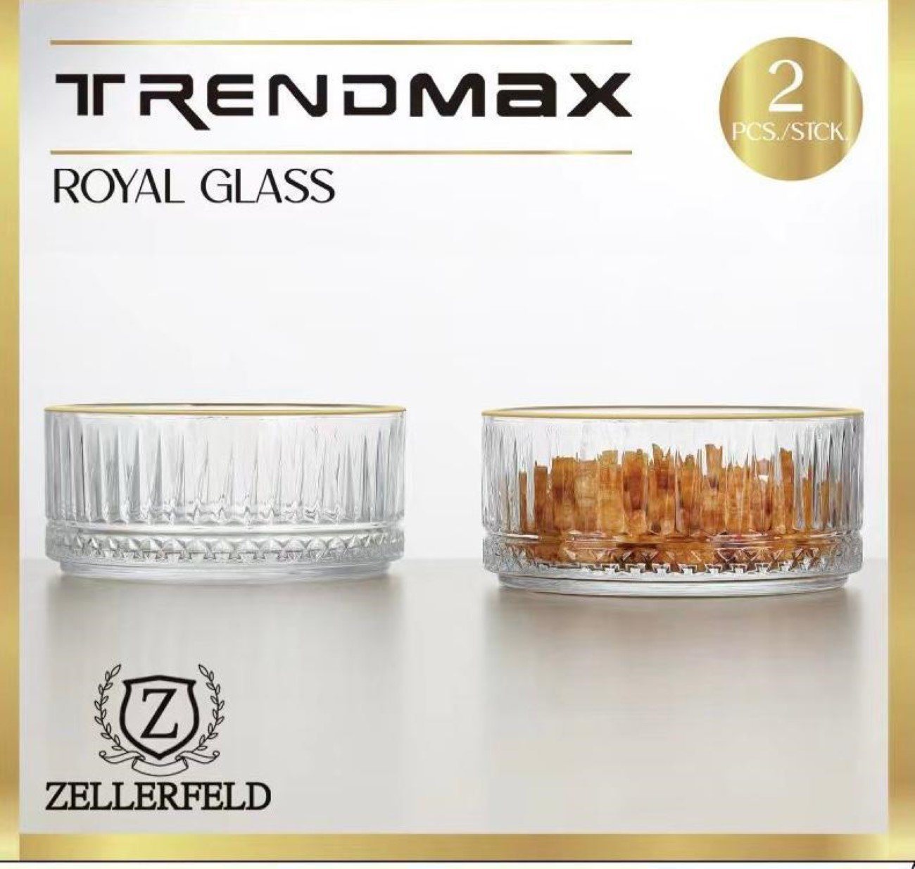 ZELLERFELD Snackschale 2er Snackschalen-Set Servierschale mit Goldumrandung transparent, (2-tlg) von ZELLERFELD