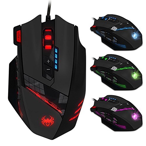 zelotes Gaming Maus,4000DPI,12 programmierbare Tasten,8 Gewichtsblöcke,Ergonomische Design,RGB Gamer Maus mit Kabel,für PC,Mac,Computer,Laptop,Schwarz von zelotes