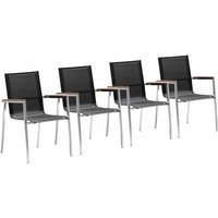 4x Edelstahl Gartenstuhl mit Teak Holz Armlehne, 55 x 56 x 88 cm, Schwarz - Zelsius von ZELSIUS