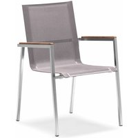 Edelstahl Gartenstuhl aus Nylongewebe mit Teak Holz Armlehne, 55 x 56 x 88 cm, Taupe - Zelsius Edelstahl Gartenstuhl aus Nylongewebe mit Teak Holz Armlehne, 55 x 56 x 88 cm, Taupe - Zelsius von ZELSIUS