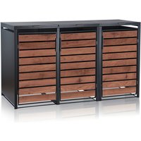 Zelsius - Mülltonnenbox-Set für drei Mülltonnen Anthrazit ral 7016 Tür in dunkelbrauner Holzoptik von ZELSIUS