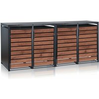 Zelsius - Mülltonnenbox-Set für vier Mülltonnen Anthrazit ral 7016 Tür in dunkelbrauner Holzoptik von ZELSIUS