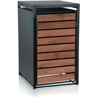 Zelsius - Mülltonnenbox für eine Mülltonne Anthrazit ral 7016 Tür in dunkelbrauner Holzoptik von ZELSIUS