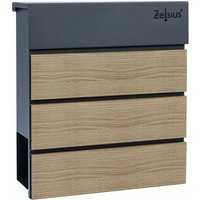 Zelsius - Briefkasten Wood mit Zeitungsfach integrierter Soft-Close-Effekt RAL7016 Anthrazit Holzoptik von ZELSIUS