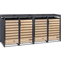 Zelsius Mülltonnenbox 4 er mit Pflanzdach für 4 Tonnen, 120 - 240 Liter, Anthrazit RAL 7016, Tür in Holzoptik von ZELSIUS