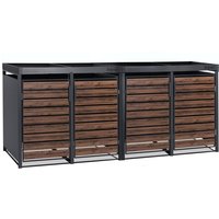 Zelsius - Mülltonnenbox 4er mit Pflanzdach, Anthrazit ral 7016, Tür in dunkelbrauner Holzoptik von ZELSIUS