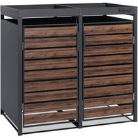 Zelsius - Mülltonnenbox mit Pflanzdach 2 Mülltonnen Anthrazit ral 7016, Tür in dunkelbrauner Holzoptik von ZELSIUS