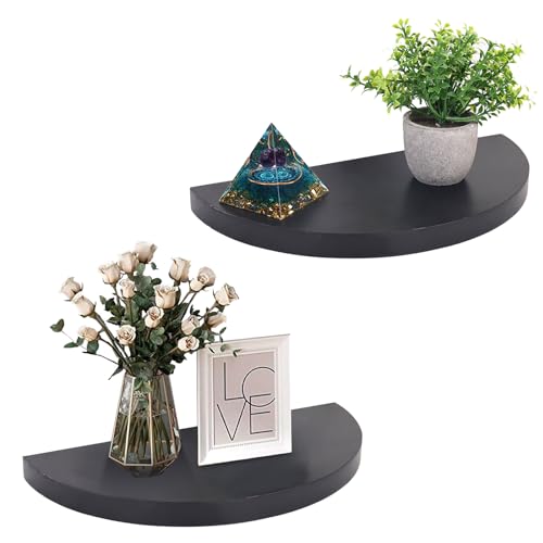 ZELURA Kleine schwebende Pflanzenregale 2er Set - Rustikales Holz Halbrunde Regale für Schlafzimmer Wohnzimmer Badezimmer Küche Büro (Schwarz) von ZELURA