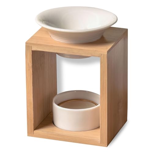 Duftbrenner Arina - Schmelzender Duftwachsbrenner - Diffusor für ätherische Öle und Raumduft - Kerzenhalter für Aromatherapie mit dekorativer Kerze aus Holz und Keramik - Höhe: 12 cm - Zen'Arôme von ZEN ARÔME