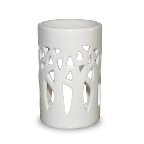 Duftbrenner Brenner Fondant Duftwachs - Diffusor Öl und Duft - Kerzenhalter Windlicht Aromatherapie Keramik mit Lichtprojektion - H 11 cm Forêt Blanc- Zen'Arôme von ZEN ARÔME