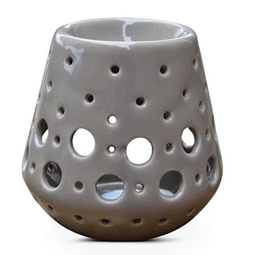 Duftbrenner - Diffusor für ätherische Öle und Parfums für Zuhause - Aromatherapie Windlicht aus grauer Keramik mit Lichtprojektion, Höhe: 9cm - Zen'Arôme von ZEN ARÔME