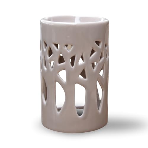 Parfümbrenner Schmelzender Brenner Duftwachs Diffusor für Öl und Duft - Kerzenhalter Windlicht Aromatherapie aus Keramik mit Lichtprojektion - H 11 cm Grauer Wald- Zen'Arôme von ZEN ARÔME