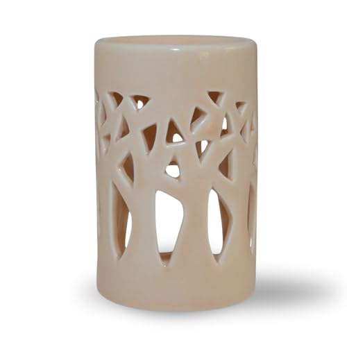 Parfumbrenner Fondant Duftwachs - Diffusor für Öl und Duft - Kerzenhalter Windlicht Aromatherapie aus Keramik mit Lichtprojektion - H 11 cm Beige Forest - Zen'Arôme von ZEN ARÔME