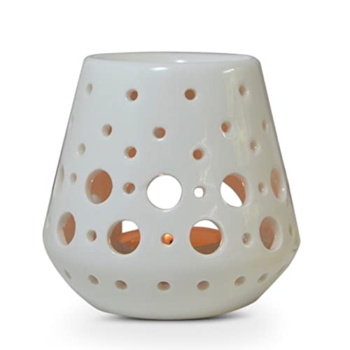 Zen’Arôme - Duftlampe Duftwachs-Brenner - Diffuser für Ätherische Öle und Raumdüfte - Aromatherapie Teelichthalter aus Weißer Keramik mit Lichtprojektion, Höhe: 9 cm von ZEN ARÔME