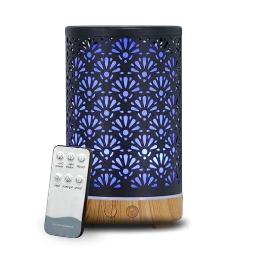 Zen’Arôme Ultraschall-Aromatherapie-Diffusor Sofia – kalte ätherische Öldiffusion – elektrischer Diffusor mit Fernbedienung – anpassbare LED-Beleuchtung – Metallgehäuse mit originellem Dekor von ZEN ARÔME