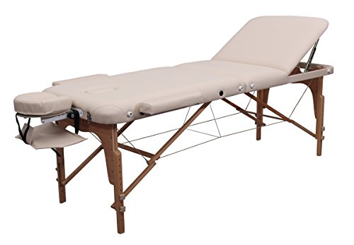 Zen – Mobile PhysioTop Massageliege klappbar & höhenverstellbar – Vollholz Massagetisch mit ergonomischem Kopfteil, Verstellbarer Rückenlehne, ansteckbaren Armlehnen & Tragetasche (Cremé) von ZEN MASSAGE WARE