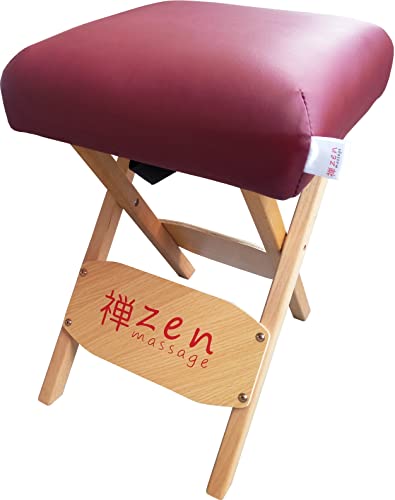 Zen – Klapphocker aus Holz mit weichem Sitzpolster – Massage Hocker 48 x 33 x 33 cm – Klappstuhl für Massageliegen – Massage Zubehör (Burgund) von ZEN MASSAGE WARE