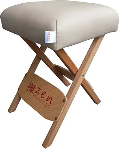 Zen – Klapphocker aus Holz mit weichem Sitzpolster – Massage Hocker 48 x 33 x 33 cm – Klappstuhl für Massageliegen – Massage Zubehör (Cremé) von ZEN MASSAGE WARE