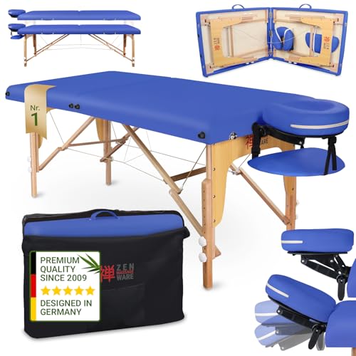 Zen® Startup Massageliege klappbar & Mobile Massagetisch aus Holz, stabile Massagebett - Massagebank höhenverstelbar, Tattoo & Kosmetikliege - Behandlungsliege mit Kopfteil - Blau von ZEN MASSAGE WARE