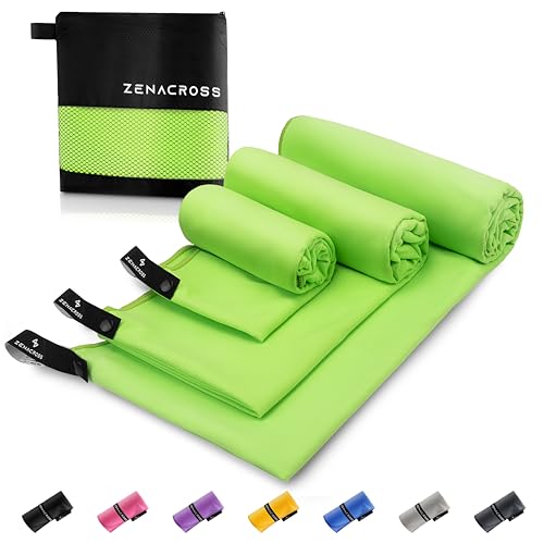 ZENACROSS Mikrofaser Handtuch (3er-Set) mit Transportbeutel - Schnelltrocknendes und vielseitiges Fitness Handtuch - Sporthandtuch Größen S, M, L - Grün von ZENACROSS