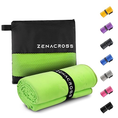 ZENACROSS Mikrofaser Handtuch mit Transportbeutel - Schnelltrocknendes und vielseitiges Fitness Handtuch - Sporthandtuch Größen L - Grün - 70x140cm von ZENACROSS