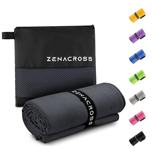 ZENACROSS Mikrofaser Handtuch mit Transportbeutel - Schnelltrocknendes und vielseitiges Fitness Handtuch - Sporthandtuch Größen M - Dunkelgrau - 50x100cm von ZENACROSS