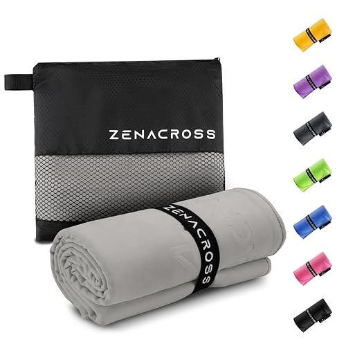 ZENACROSS Mikrofaser Handtuch mit Transportbeutel - Schnelltrocknendes und vielseitiges Fitness Handtuch - Sporthandtuch Größen XXL - Grau - 100x200cm von ZENACROSS