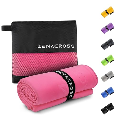 ZENACROSS Mikrofaser Handtuch mit Transportbeutel - Schnelltrocknendes und vielseitiges Fitness Handtuch - Sporthandtuch Größen XXL - Rosa - 100x200cm von ZENACROSS