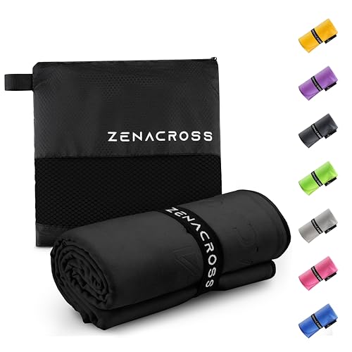 ZENACROSS Mikrofaser Handtuch mit Transportbeutel - Schnelltrocknendes und vielseitiges Fitness Handtuch - Sporthandtuch Größen XXL - Schwarz - 100x200cm von ZENACROSS