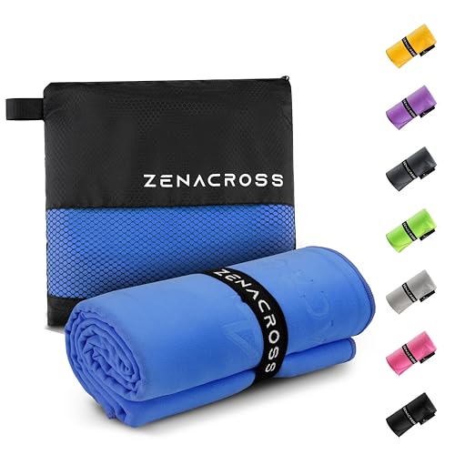 ZENACROSS Mikrofaser Handtuch mit Transportbeutel - Schnelltrocknendes und vielseitiges Fitness Handtuch - Sporthandtuch Größen L - Blau - 70x140cm von ZENACROSS