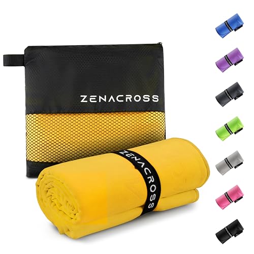 ZENACROSS Mikrofaser Handtuch mit Transportbeutel - Schnelltrocknendes und vielseitiges Fitness Handtuch - Sporthandtuch Größen XXL - Gelb - 100x200cm von ZENACROSS