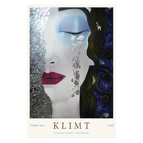 ZENCIX Gustav Klimt Poster Goldene Tränen Und Rote Lippen Wandkunst Gustav Klimt Leinwand Gemälde Gustav Klimt Drucke für Wohnkultur Bilder 50x70cm Kein Rahmen von ZENCIX