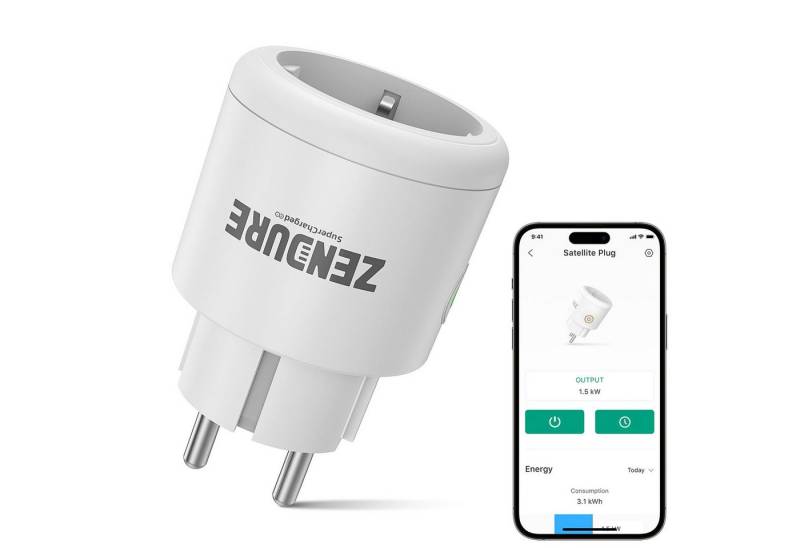 ZENDURE SuperCharged Steckdose Satellite Plug für SolarFlow Balkonkraftwerk, 1-St., WLAN-Steckdose, Überwachung des Stromverbrauchs, Automatische Energiezuweisung, Fernsteuerung per App & Sprachsteuerung von ZENDURE SuperCharged