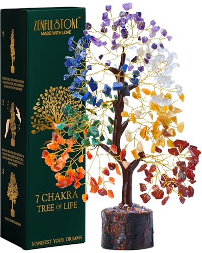 7 Chakra-Baum des Lebens, Kristall-Heilungs-Geldbaum für Zuhause, Wohndekoration, Büro-Schreibtisch-Dekoration, handgefertigter Feng Shui Bonsai für positive Energie, Reichtum und Glück von ZENFULSTONE
