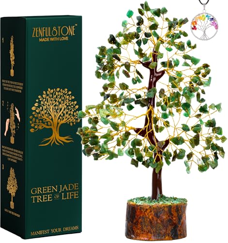 Grüner Jade-Kristallbaum des Lebens für Glück und Wohlstand, Dekor für Zuhause und Büro, handgefertigter Bonsai für Reichtum, Balance und Glück, perfektes Wohlfühlgeschenk für geliebte Menschen von ZENFULSTONE