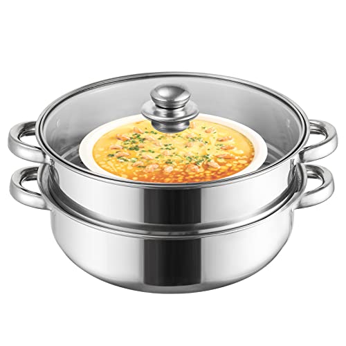 ZENFUN 2 Quart Dampfgarer Topf mit Dampfeinsatz, 2-stöckiges Stapel- und Dampftopf-Set mit Glasdeckel, Edelstahl Soßentopf Doppelkessel Dampf-Kochgeschirr für Küchen Kochen, Doppelgriff, 27,9 cm von ZENFUN