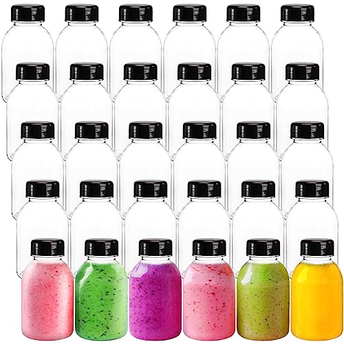 ZENFUN 30 Stück 250ML Kunststoff Saftflaschen mit Schwarzen Deckeln, Leere Klare Wiederverwendbare Getränke Wasserflaschen für Milch, Tee, Smoothie, Hausgemachte Getränke von ZENFUN