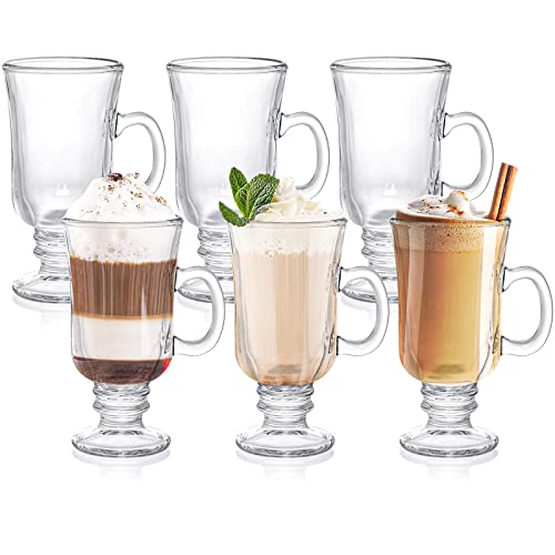 ZENFUN 6 Irish Coffee Gläser, 235 ml Espressotassen mit Glasfuß und Henkeln, Durchsichtige Kelchbecher Gläser für Kaffee, Latte, Cappuccino, Smoothie, Heiße und Kalte Getränke von ZENFUN