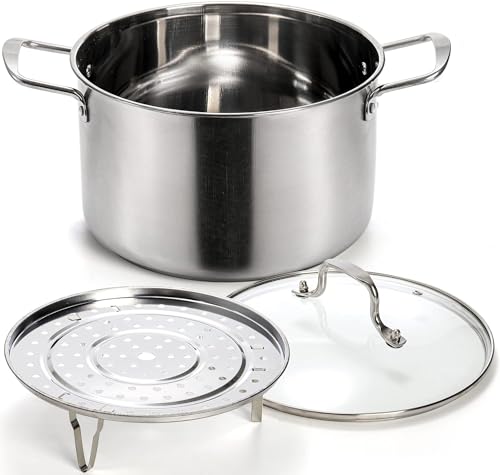 ZENFUN Edelstahltopf mit Dämpfeinsatz, 5,5 Quart Topf mit Glasdeckel, Antihaft Suppentopf mit Griffen, Kleiner Kochtopf 5,5 Quart, Soßentopf, Induktionstopf, Silber von ZENFUN