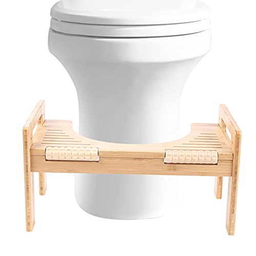 ZENGRICE WC Massage Hocker Bambus Holz Fußhocker, Bamboo Edition Toilettenhocker und Massage Design, Toilettenfußstütze, Badezimmerhocker für Kinder Schwangere Frauen Alte Menschen von ZENGRICE