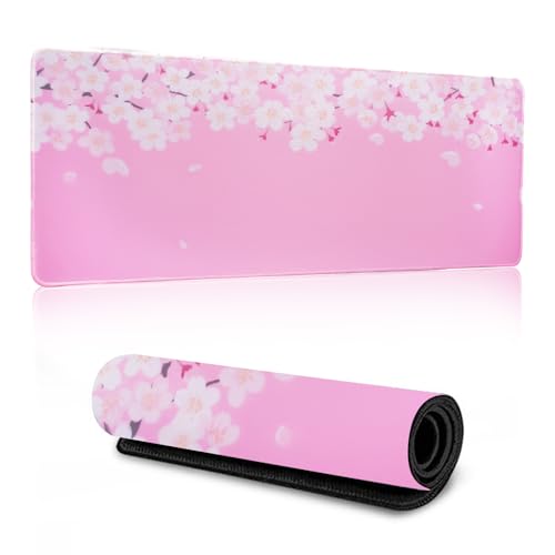 Gaming Mauspad XXL Schreibtischunterlage Mauspad Gaming Multifunktionales Office Mousepad Laptop Schreibunterlage Rutschfeste Große Kirschblüte Schreibtisch Matte für Büro (80 cm x 30 cm Rosa A) von ZENGSING