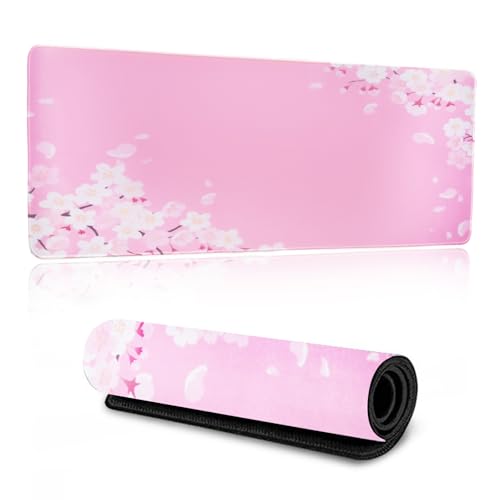 Gaming Mauspad XXL Schreibtischunterlage Mauspad Gaming Multifunktionales Office Mousepad Laptop Schreibunterlage Rutschfeste Große Kirschblüte Schreibtisch Matte für Büro (80 cm x 30 cm Rosa B) von ZENGSING