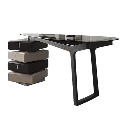 ZENGXJYCQINGJIANG Gaming-Schreibtisch Moderner Büroschreibtisch mit Stauraum, Schminktisch Glasplatte, Schreibtisch in Rauchfarbe drehbarer Schublade(L) von ZENGXJYCQINGJIANG