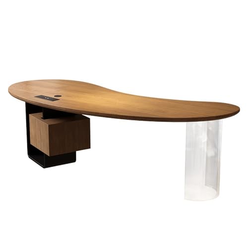 ZENGXJYCQINGJIANG Gaming-Schreibtisch Moderner Chefschreibtisch in Cashew-Form mit Ladesteckdosen, Lagerschrank und Tischbeinen aus Acryl(L) von ZENGXJYCQINGJIANG